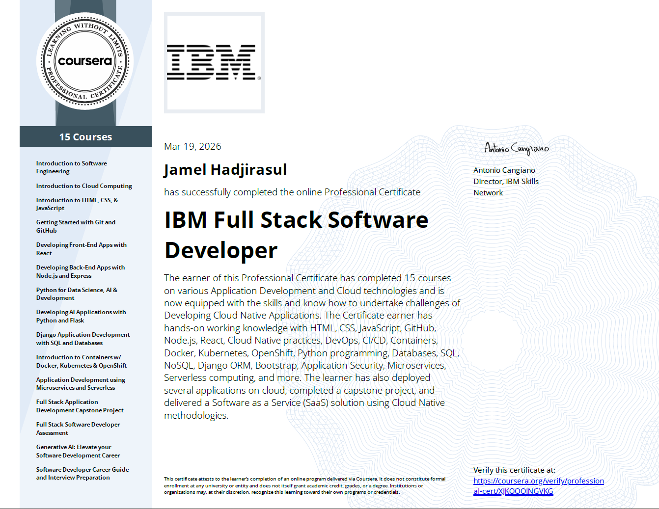 IBM Full Stack Software Developer